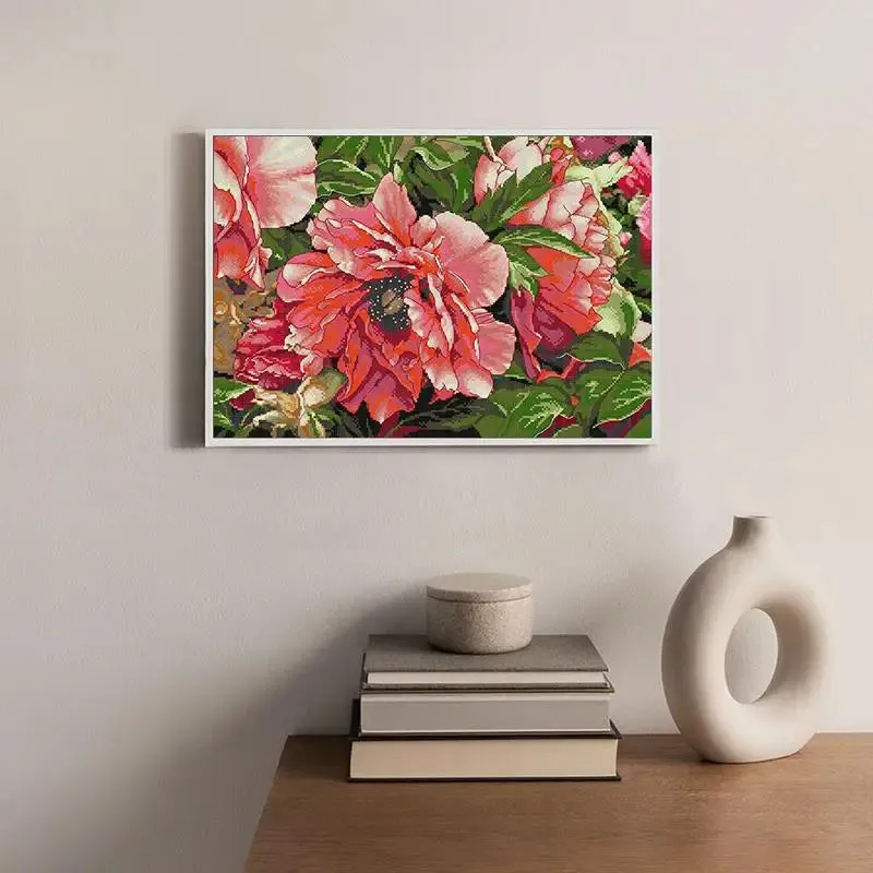 Red Peony DIY Cross Stitch Embroidery Kit