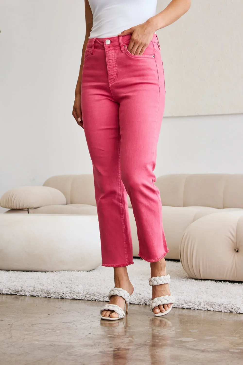 RFM Crop Dylan Tummy Control High Waist Raw Hem Jeans