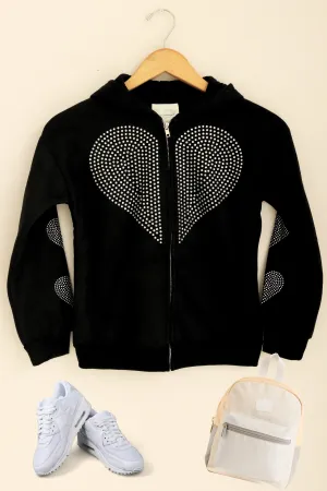 RHINESTONE HEART HOODIE | KIDS SIZE 7 - 16