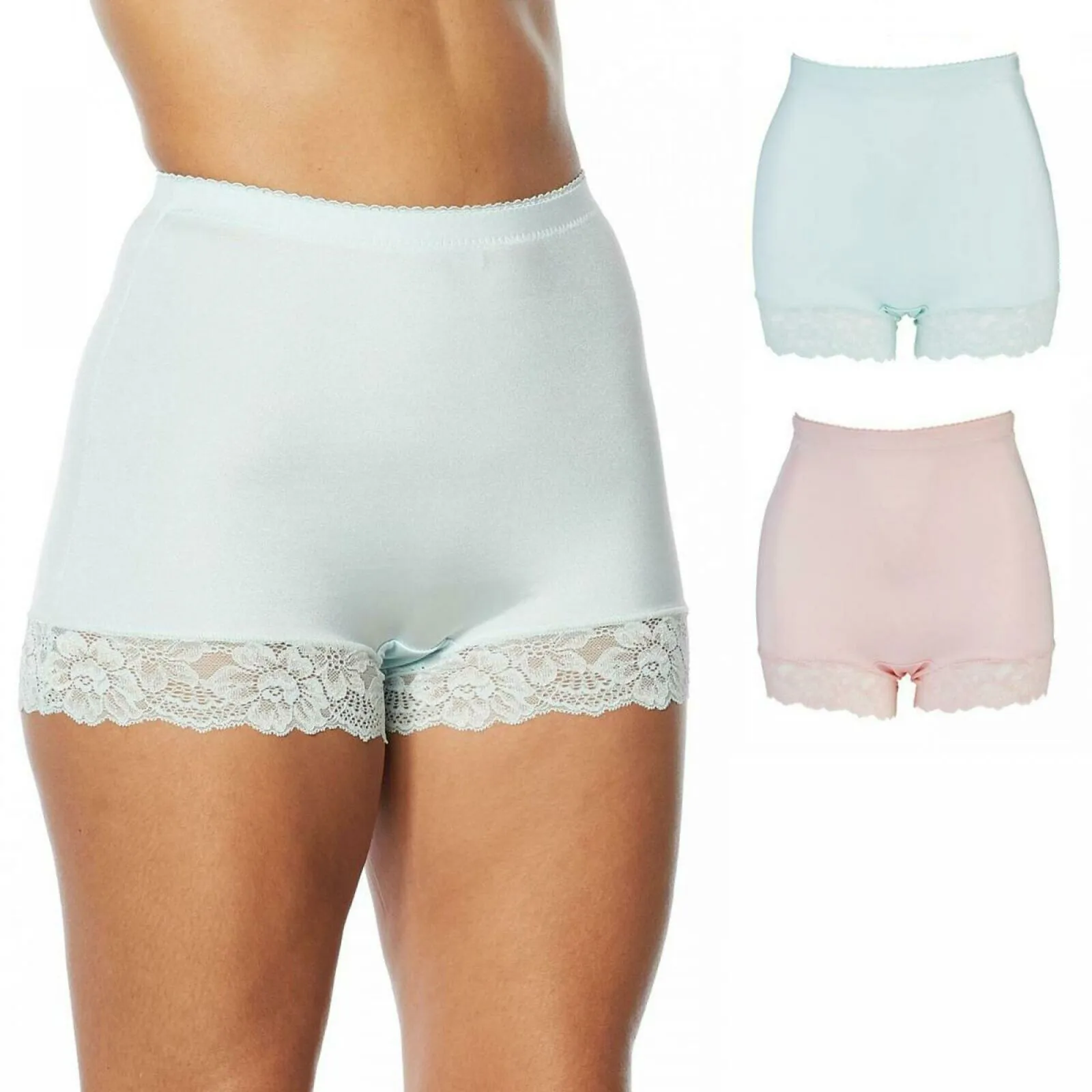 Rhonda Shear 2 Pack Smooth Pin Up Panties With Lace Trim Pink/ Mint Medium