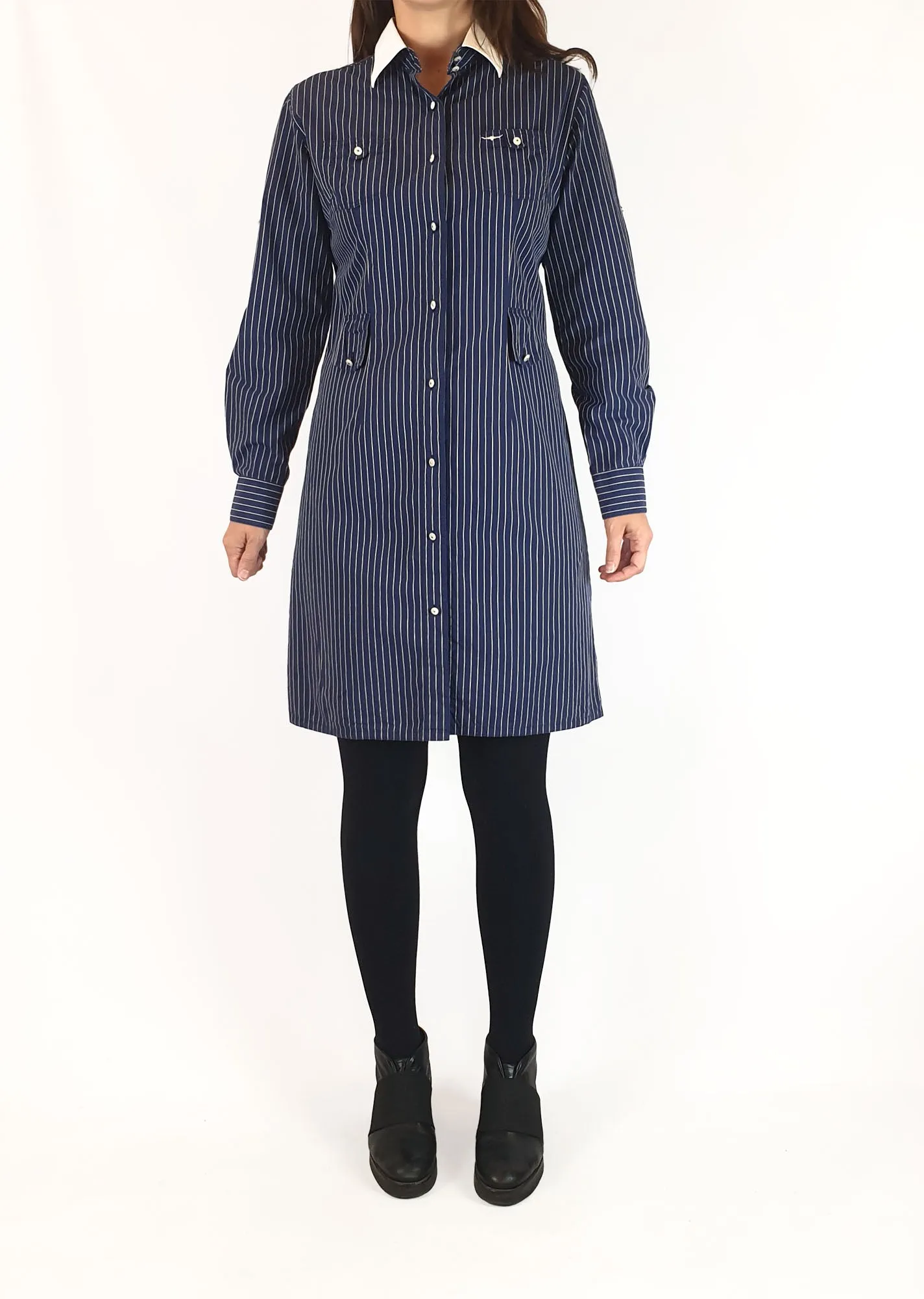 R.M.Willaims blue and white pinstripe shirt dress size 8