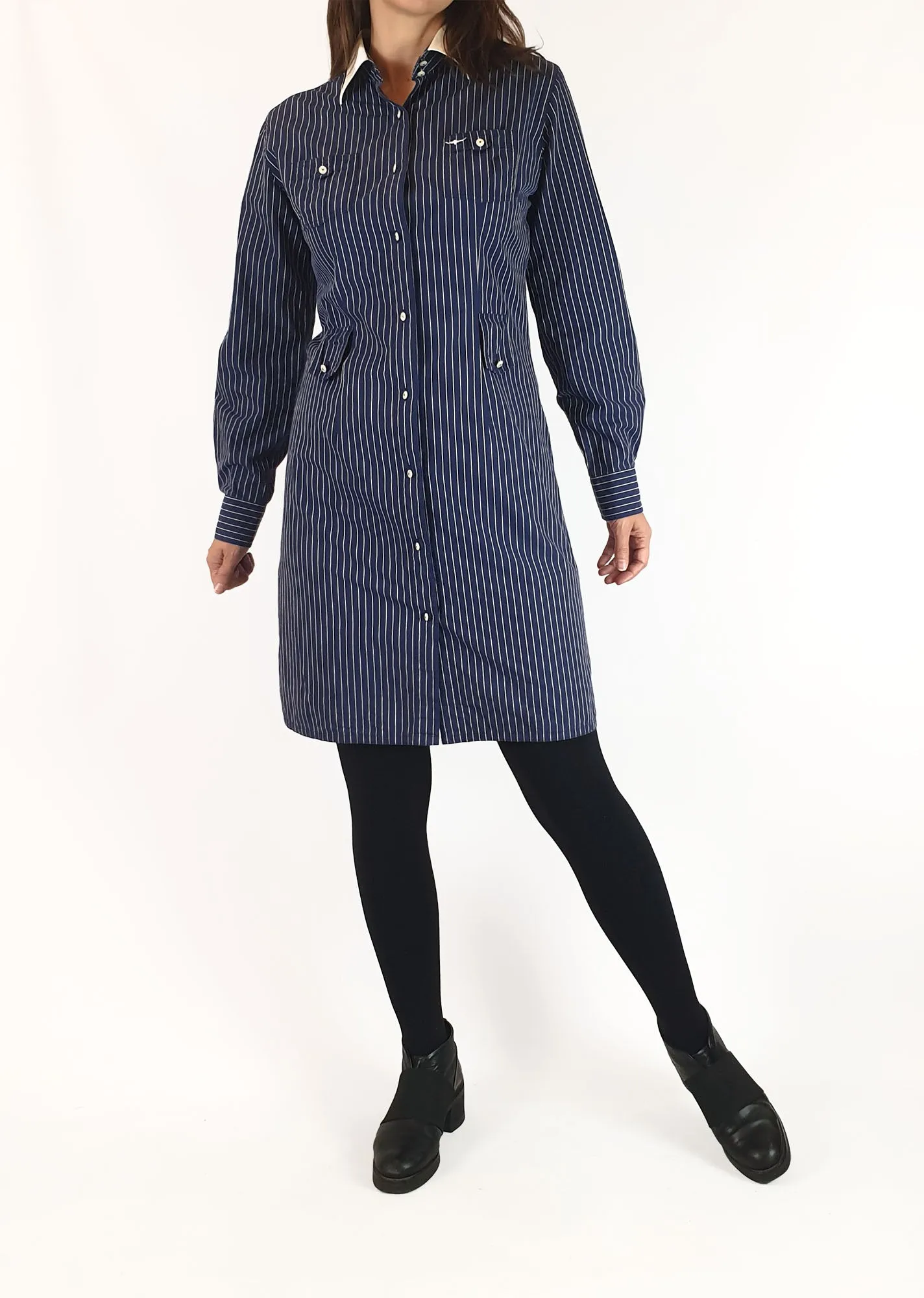 R.M.Willaims blue and white pinstripe shirt dress size 8