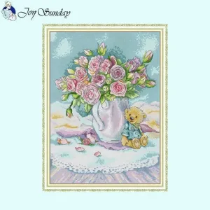 Rose Vase Cross Stitch Flower Pattern Sewing Kits