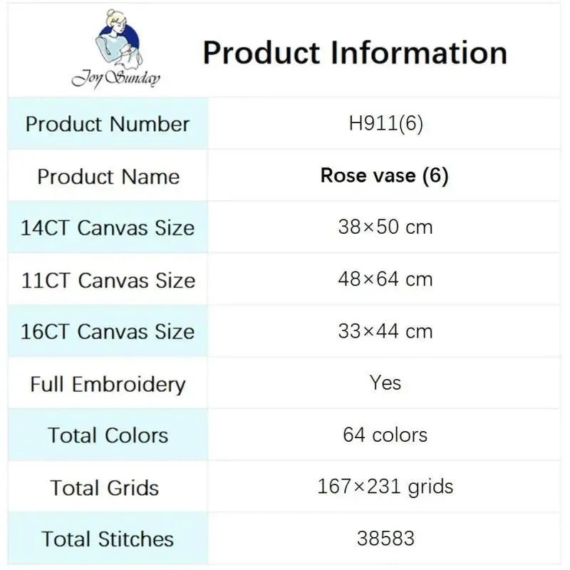 Rose Vase Cross Stitch Flower Pattern Sewing Kits