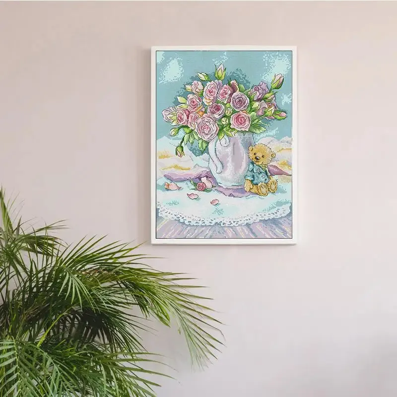 Rose Vase Cross Stitch Flower Pattern Sewing Kits
