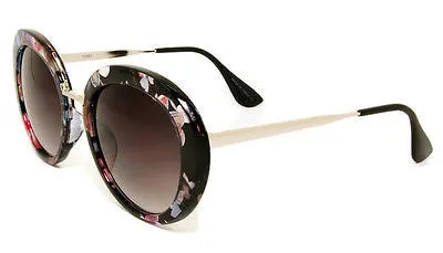Round Style Black Floral Sunglasses 100%UV400