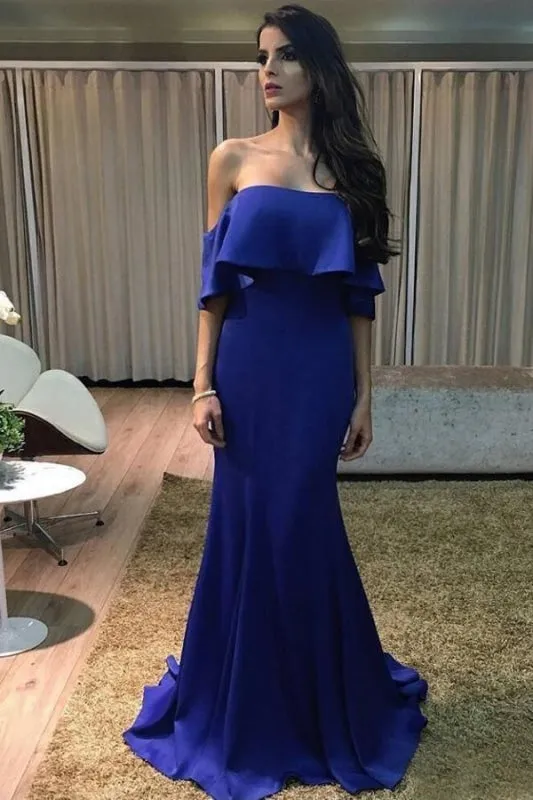 Royal Blue Charming Off the Shoulder Mermaid Formal Sexy Trumpet Prom Dress