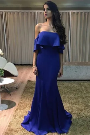 Royal Blue Charming Off the Shoulder Mermaid Formal Sexy Trumpet Prom Dress