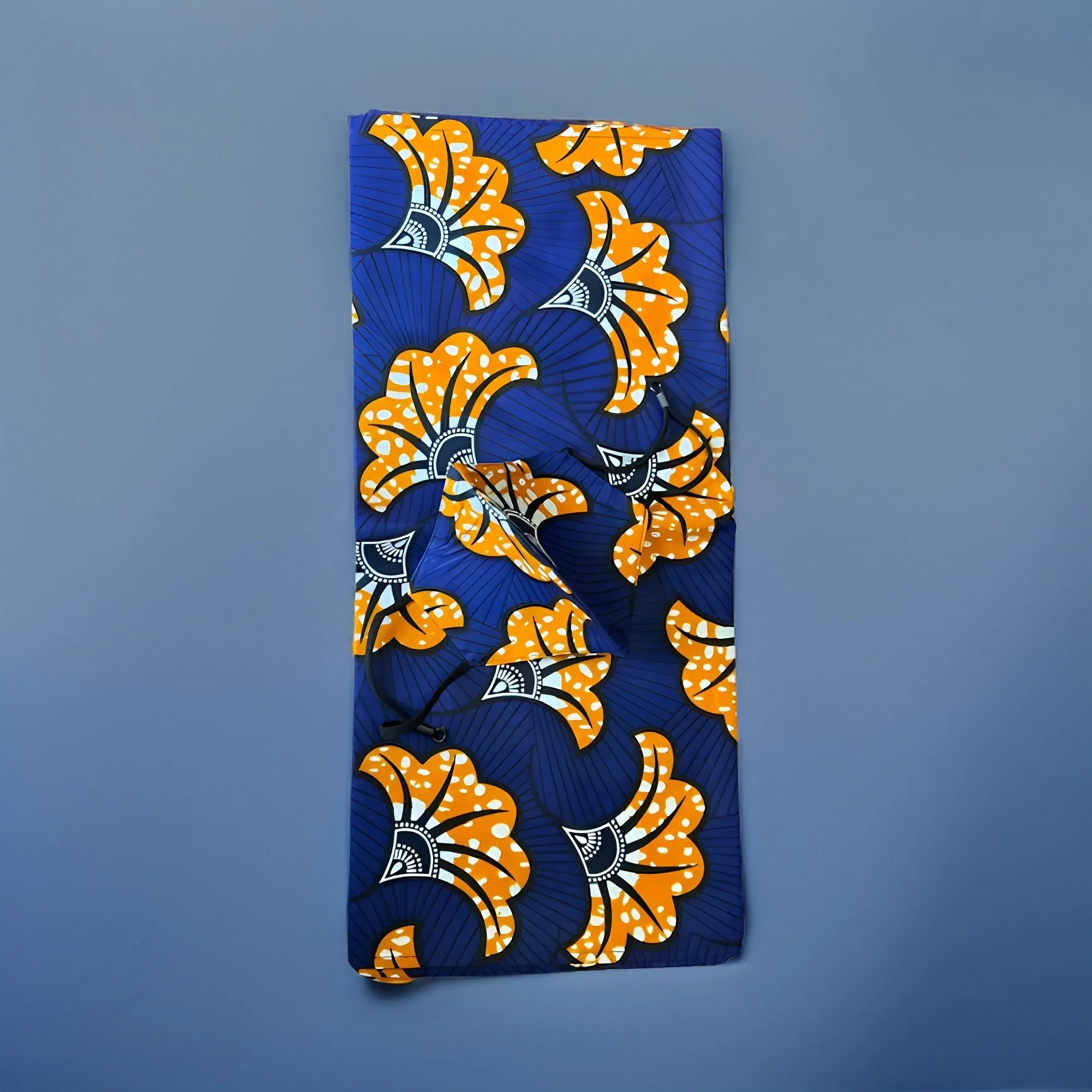 Royal Blue Floral Print Headwrap with Matching Mask Set