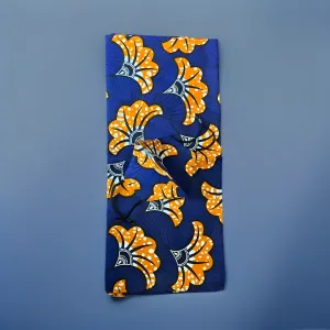 Royal Blue Floral Print Headwrap with Matching Mask Set