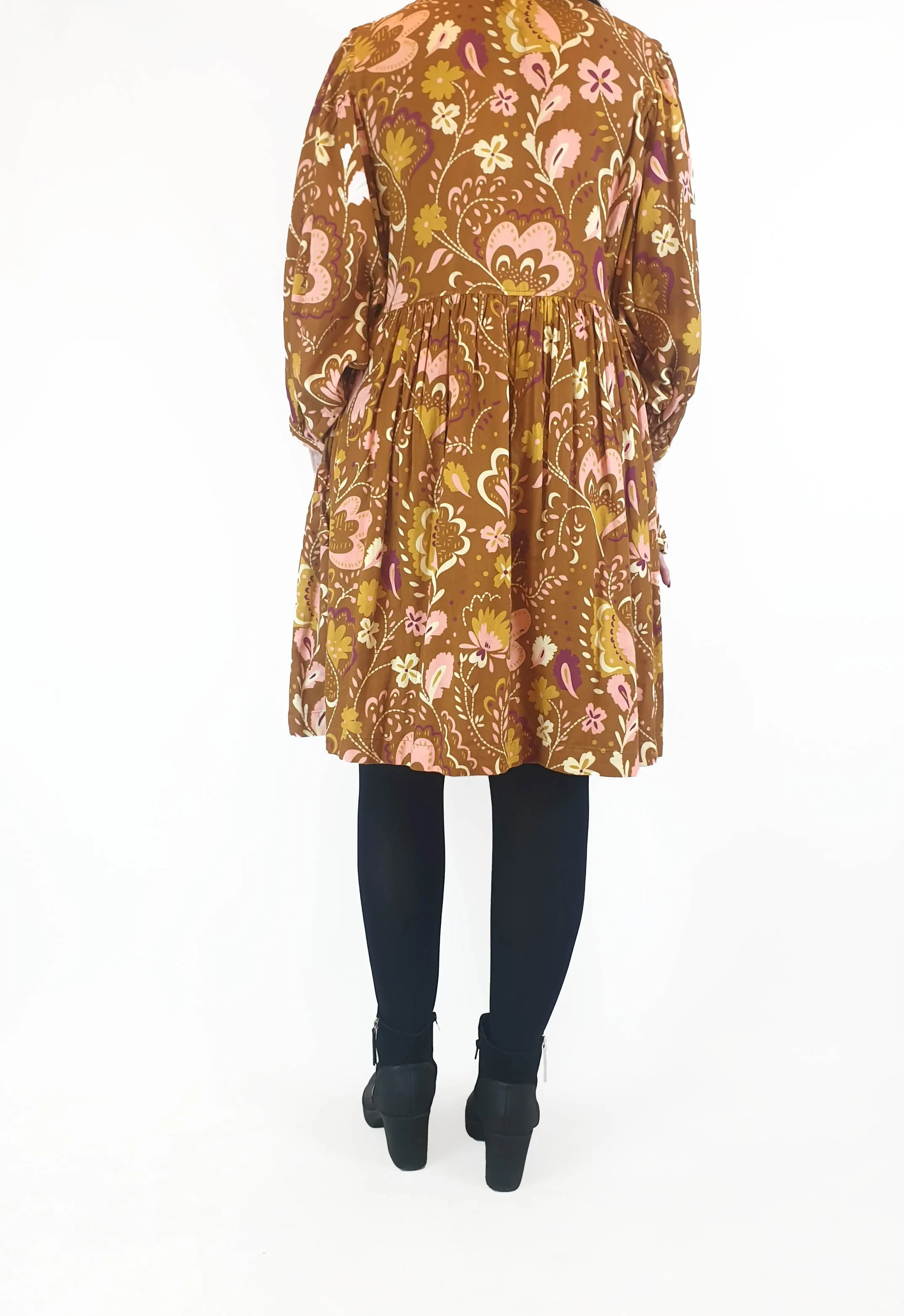 Sage & Claire mustard print long sleeve dress size M