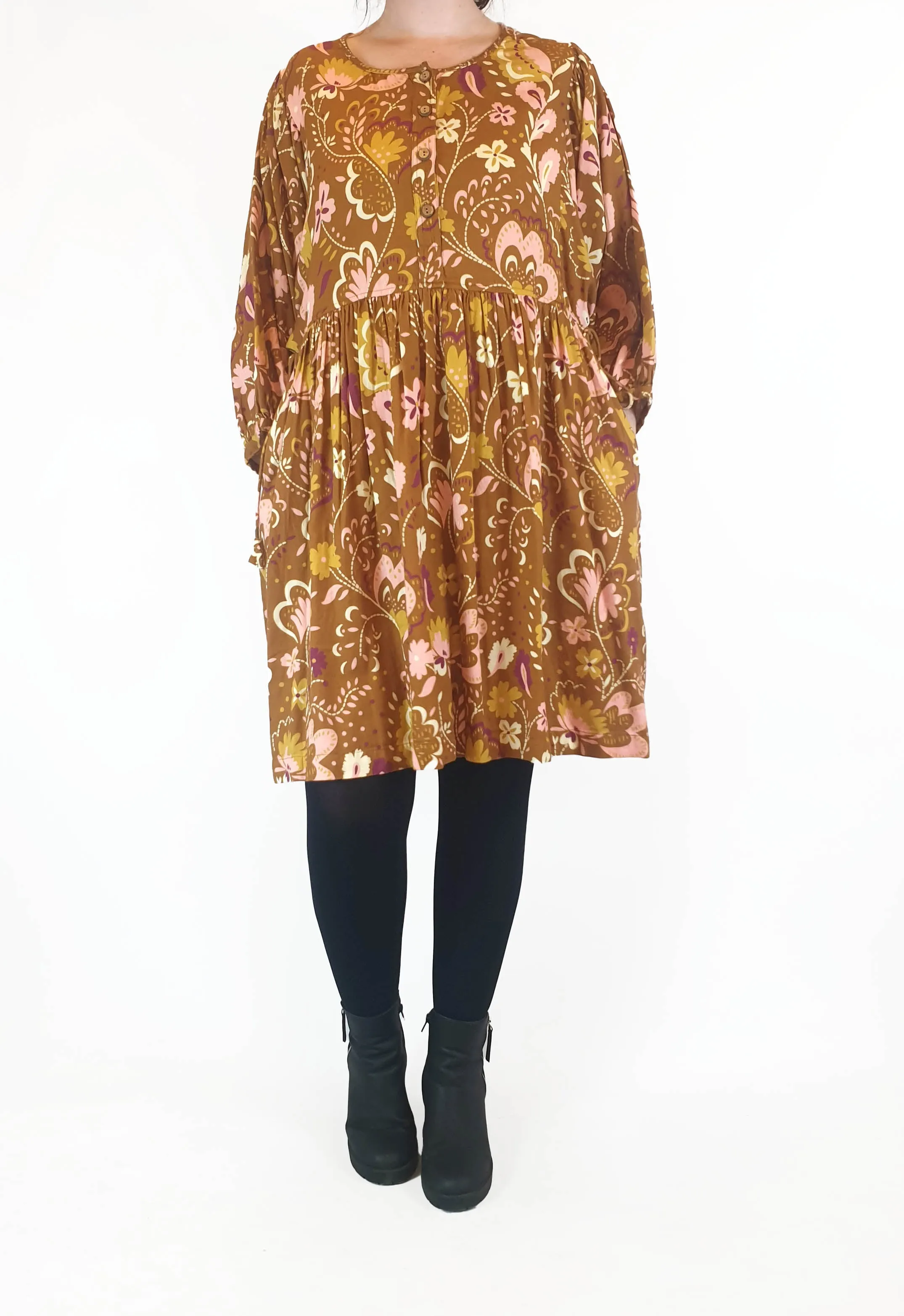 Sage & Claire mustard print long sleeve dress size M