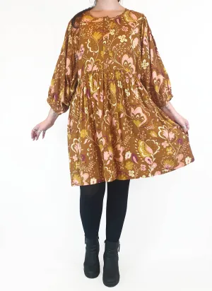 Sage & Claire mustard print long sleeve dress size M