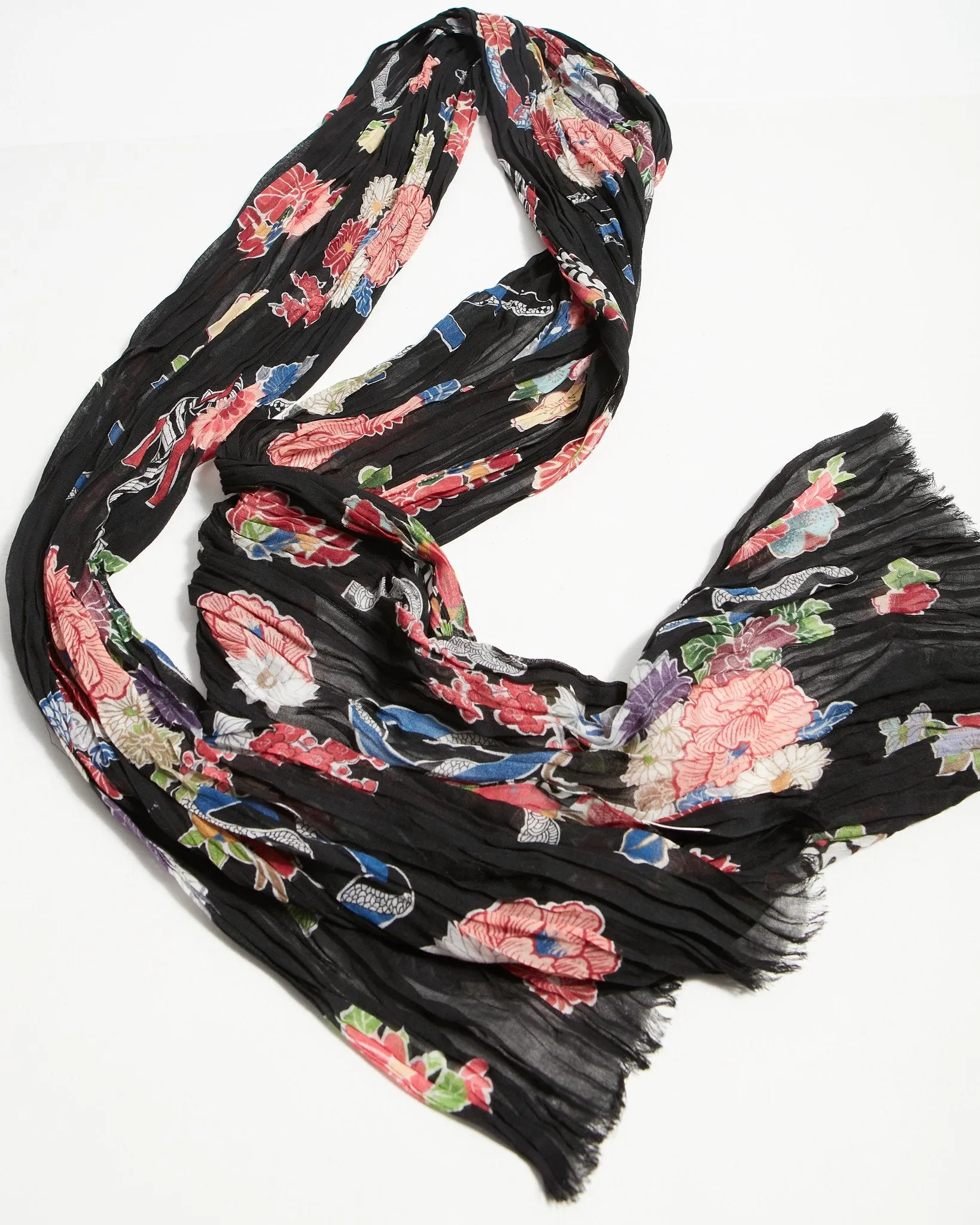 Saint Laurent Black Floral Crinkled Scarf