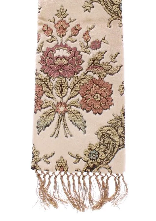 Scarf Men's Beige Silk Necktie Baroque Pattern