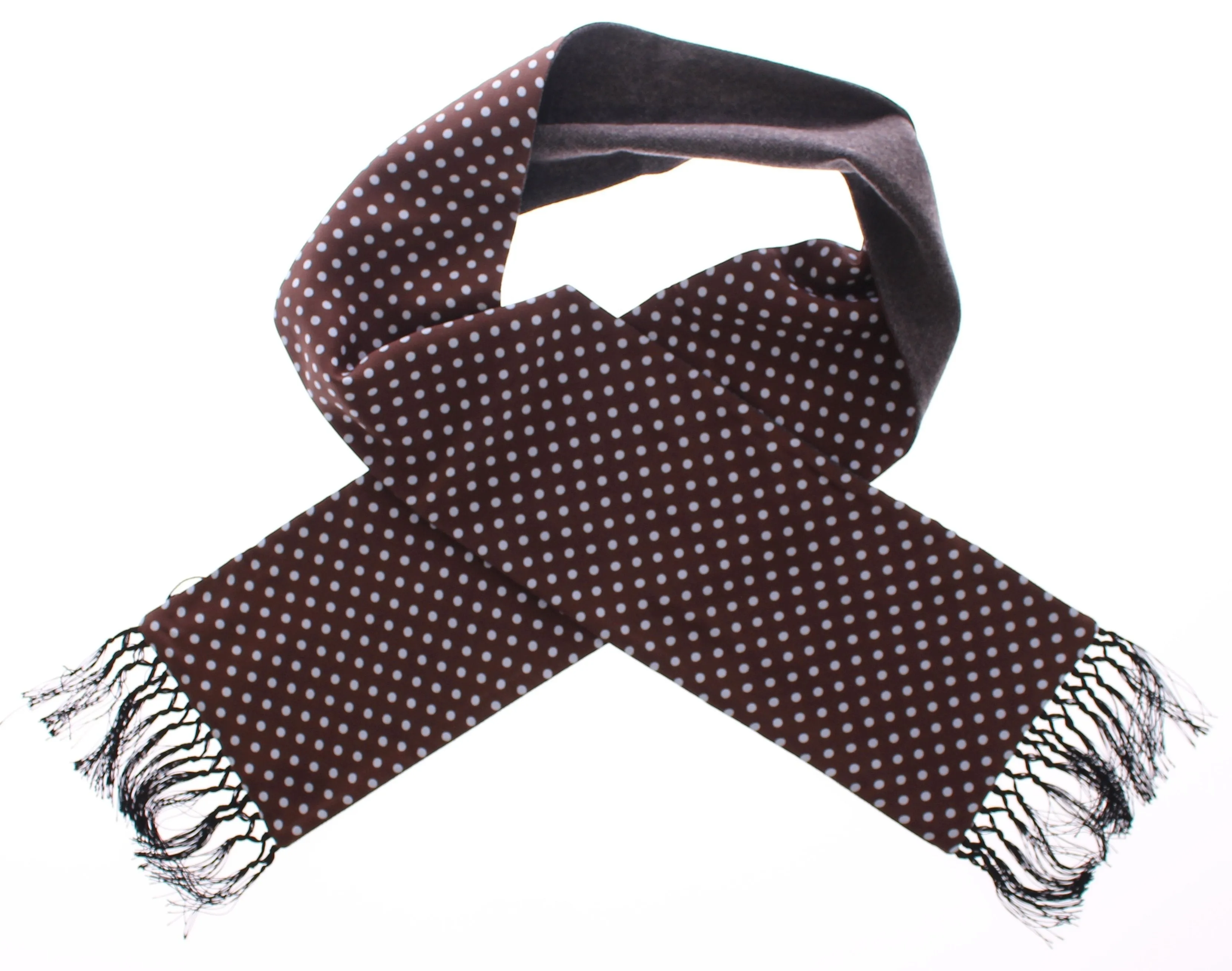 Scarf Men's Brown Polka Dotted Silk Wool