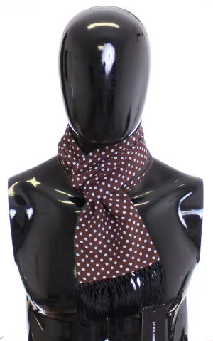 Scarf Men's Brown Polka Dotted Silk Wool
