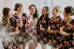 Set of 8 Bridesmaid Floral Robe, Bridesmaid Gift, Bridal Party Gift, Floral Kimono robe, Bridesmaid Cotton Robe, Cotton Floral Robe