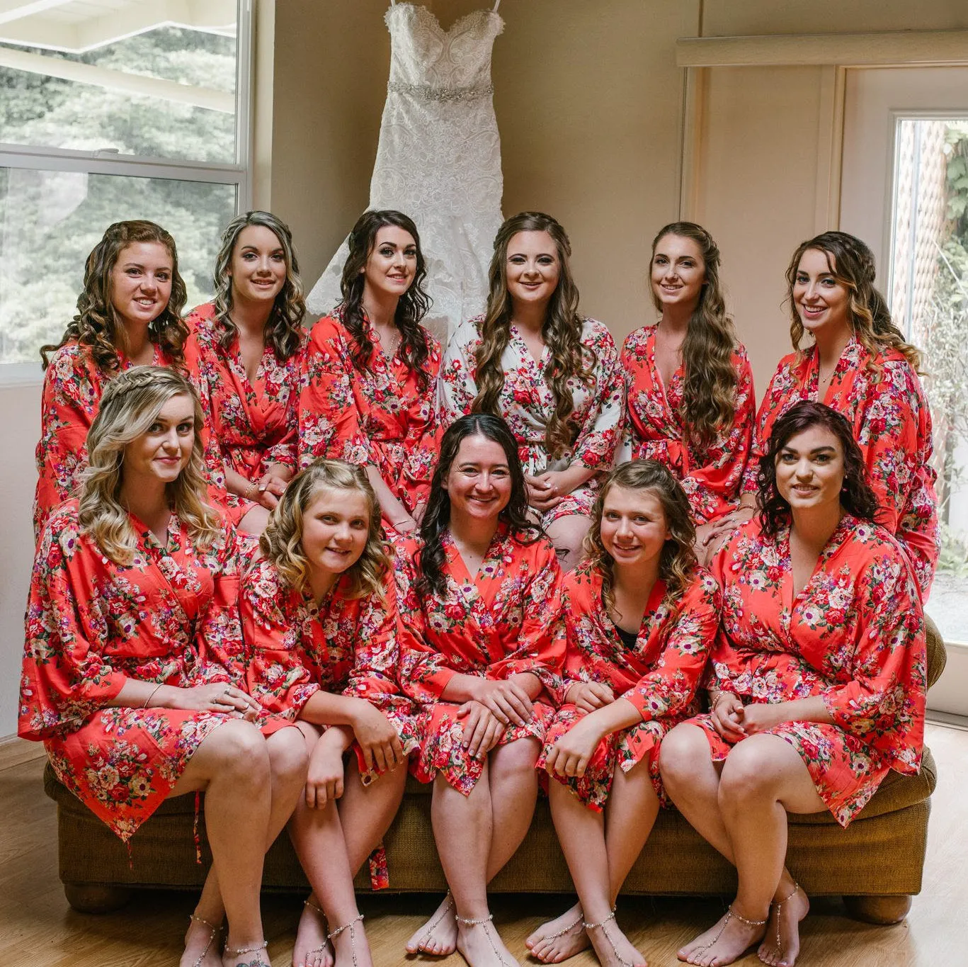 Set of 8 Bridesmaid Floral Robe, Bridesmaid Gift, Bridal Party Gift, Floral Kimono robe, Bridesmaid Cotton Robe, Cotton Floral Robe