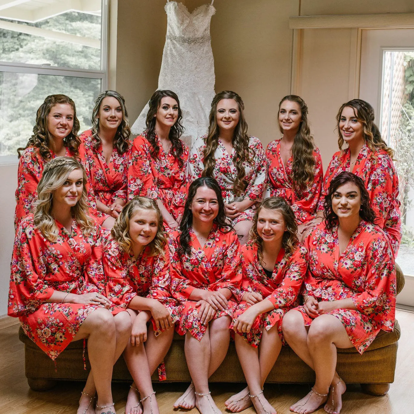 Set of 8 Bridesmaid Floral Robe, Bridesmaid Gift, Bridal Party Gift, Floral Kimono robe, Bridesmaid Cotton Robe, Cotton Floral Robe