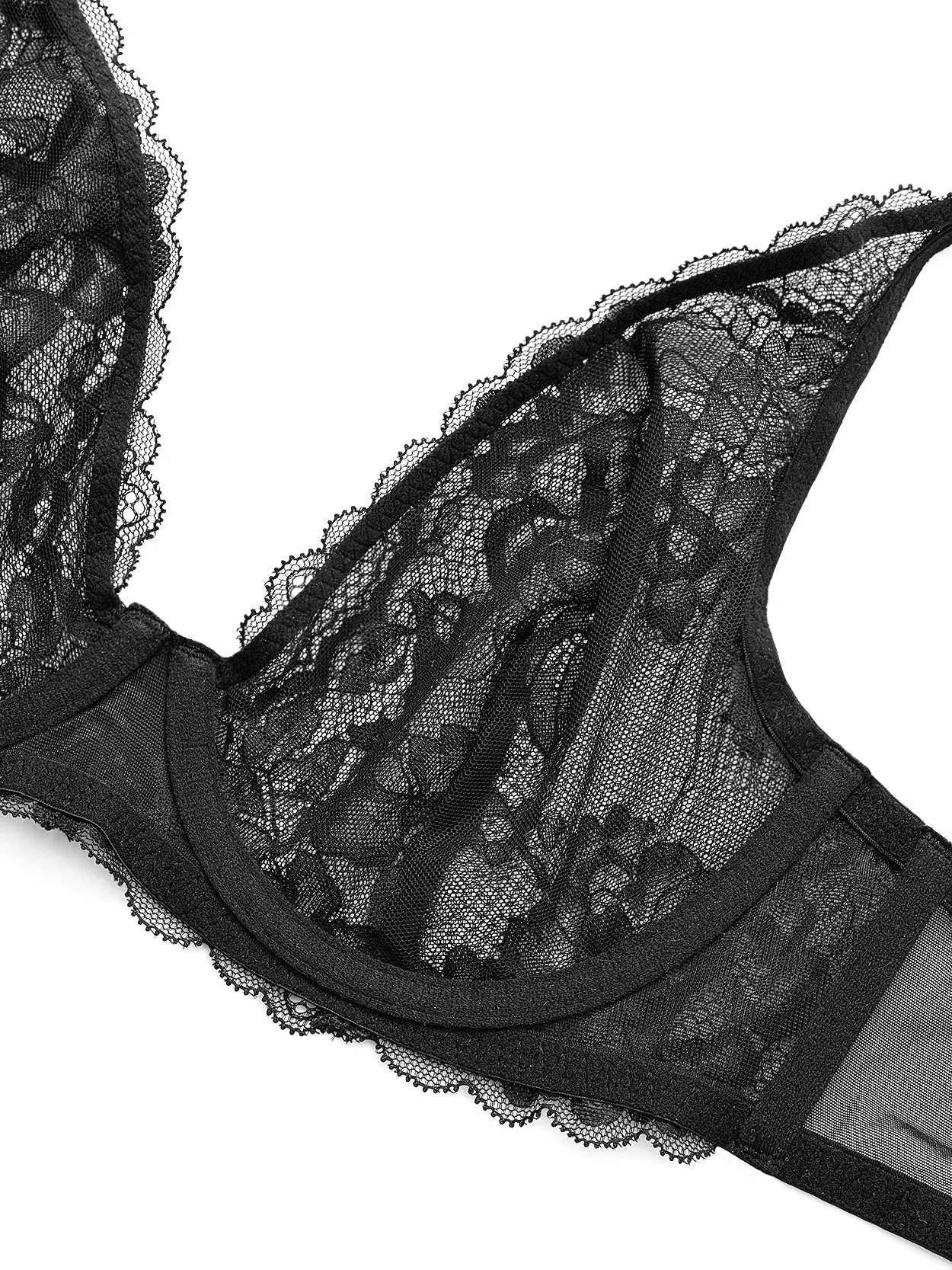 Sexy Unpadded Mesh Sheer Lace V Plunge Bra Black
