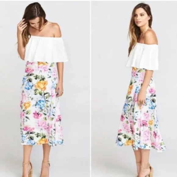 Show Me Your Mumu Skirt White Floral Faux Wrap Midi