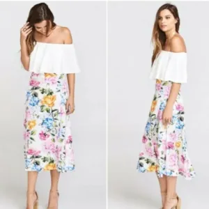Show Me Your Mumu Skirt White Floral Faux Wrap Midi