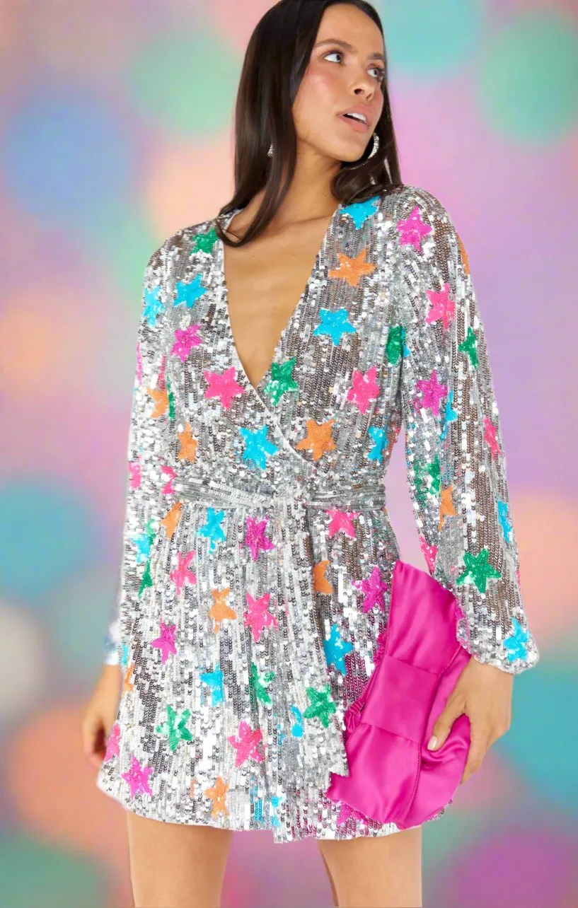 Show Me Your Mumu Wear Me Out Evening Dress Rainbow Stars Sequins