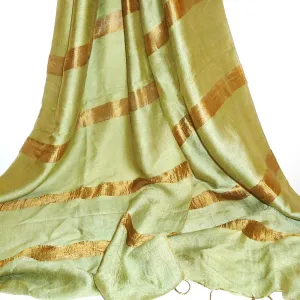 Silk and Cotton Scarf with Stripes - Olive