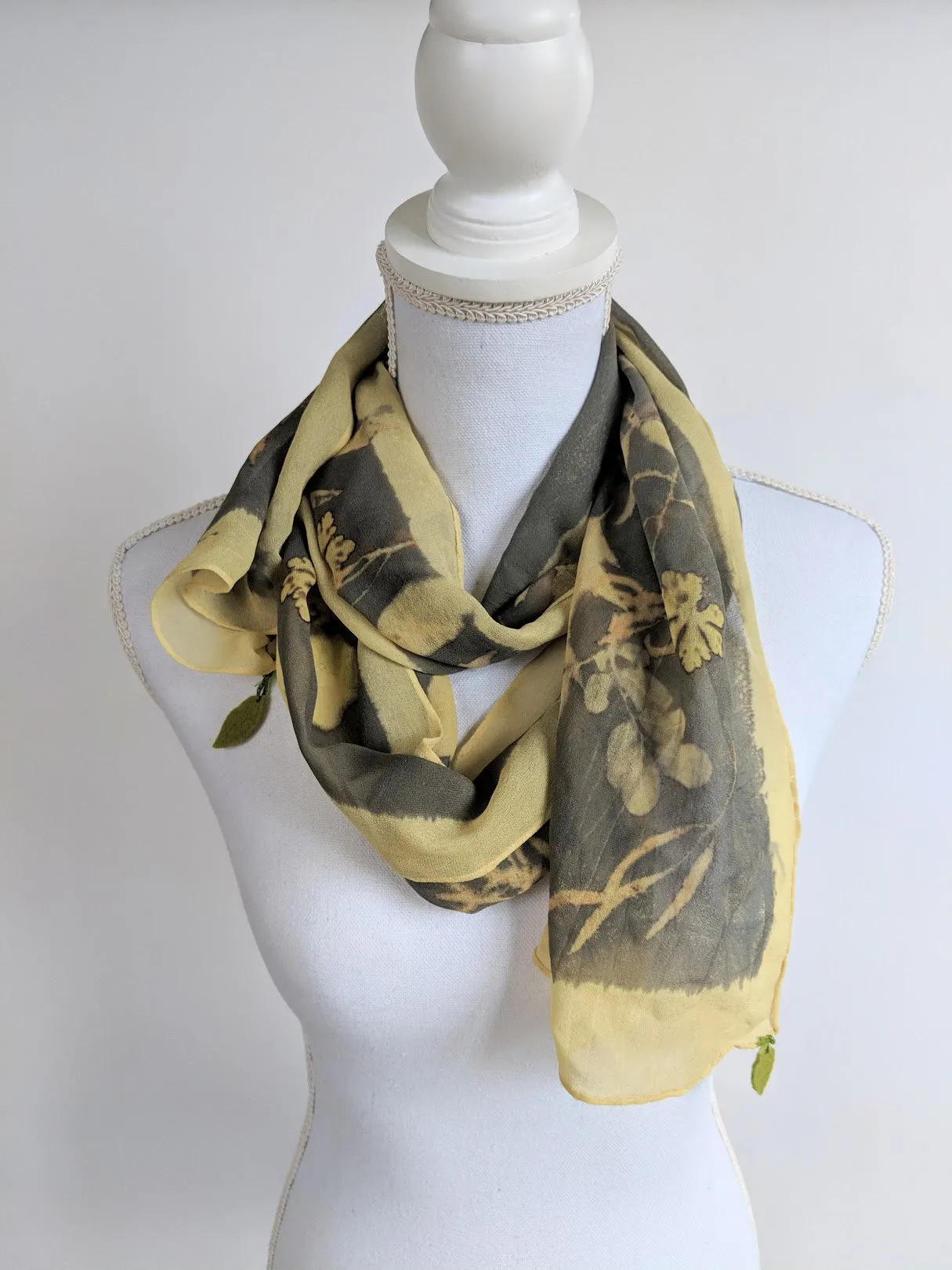 Silk Chiffon Naturally Dyed and Eco-Printed Scarf