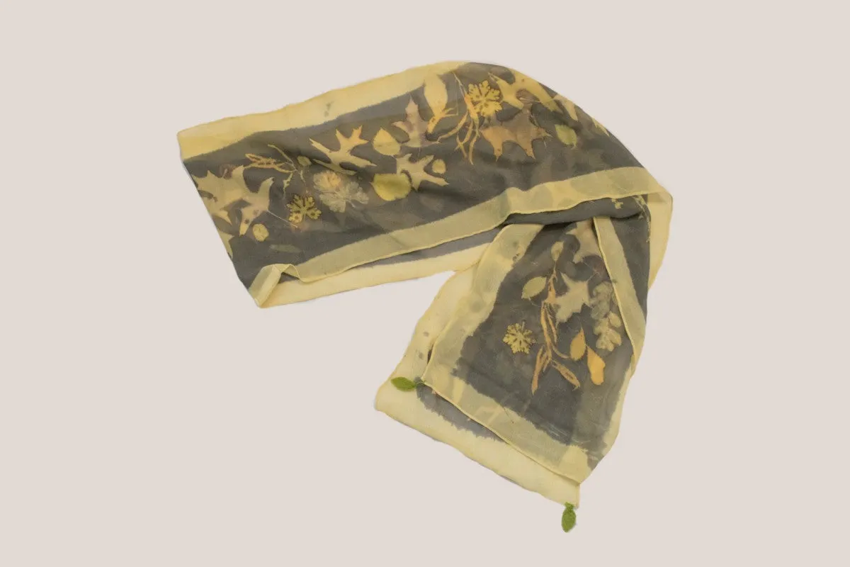 Silk Chiffon Naturally Dyed and Eco-Printed Scarf