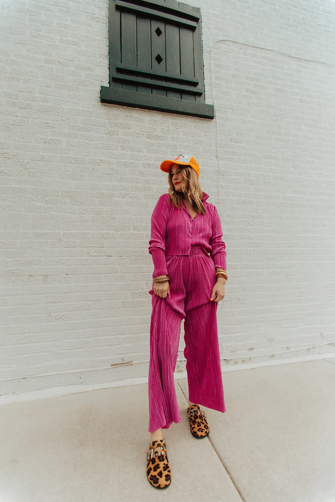 simone plisse set in fuchsia