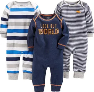 Simple Joys by Carter's Baby Boys' 3-Pack Jumpsuits, Sz 12 Months!