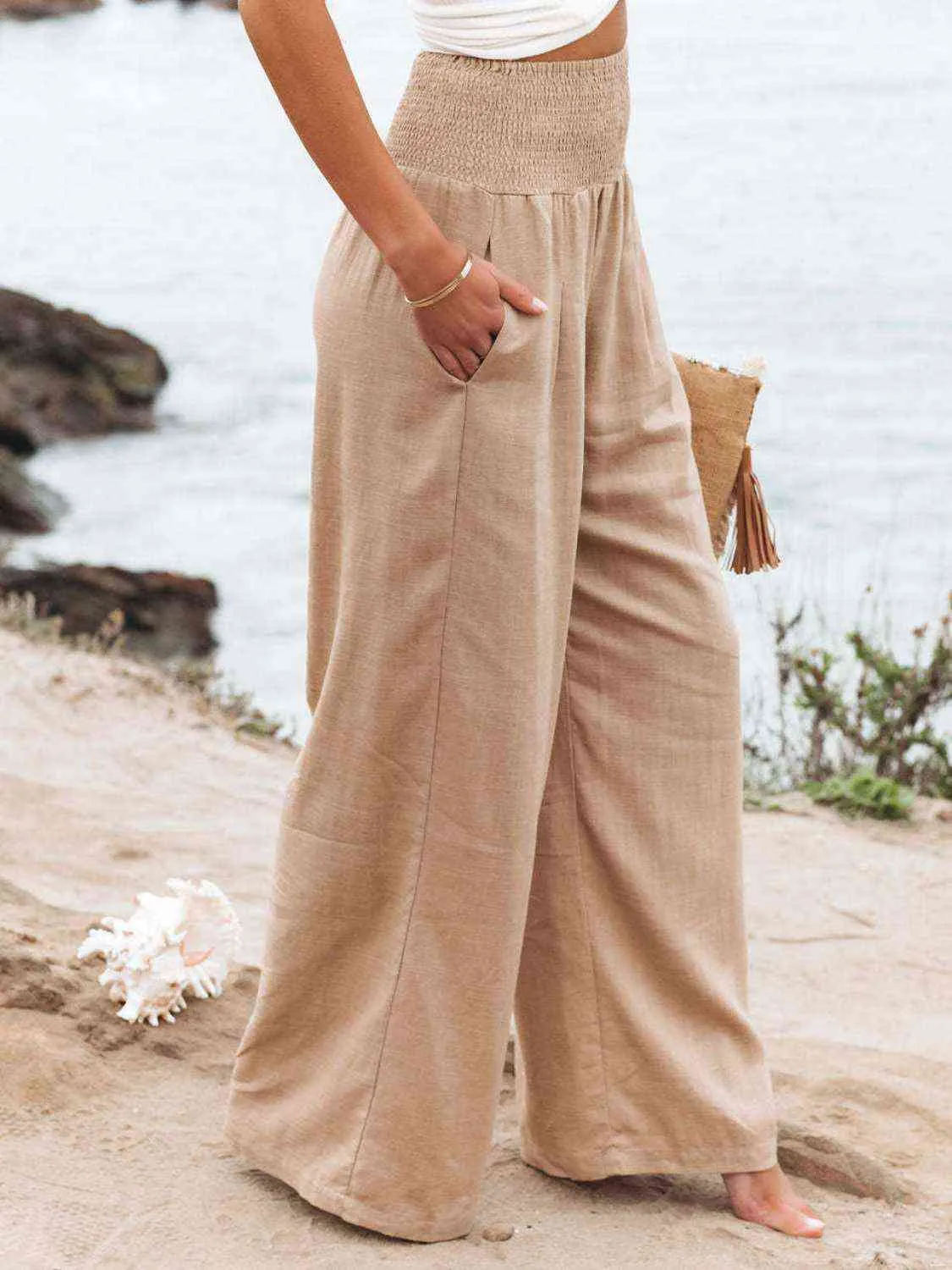 Smocked Waist Wide Leg Pants