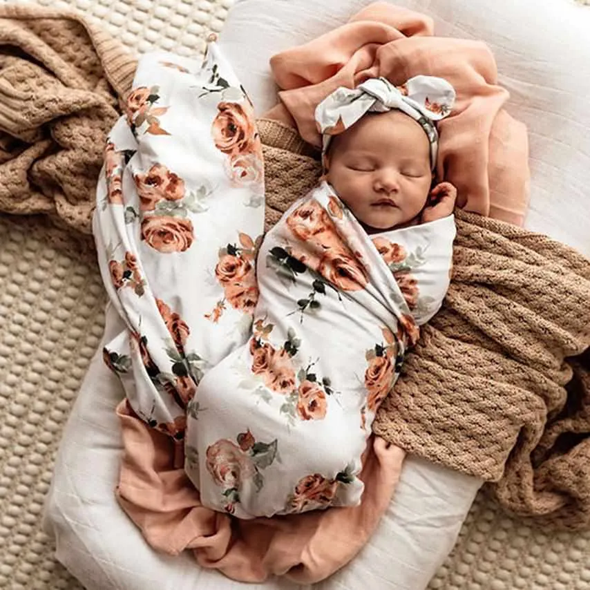 Snuggle Hunny Rosebud Jersey Wrap & Headband Set