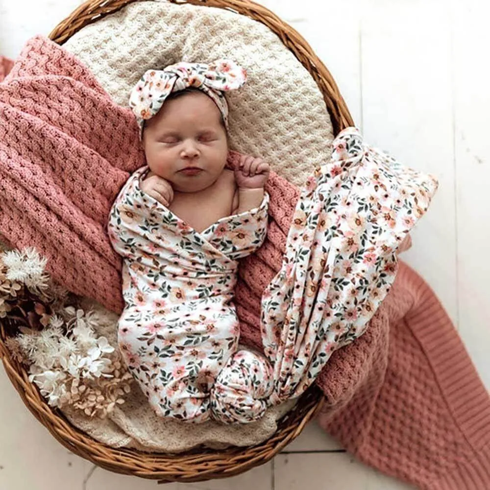 Snuggle Hunny Spring Floral Wrap & Headband Set