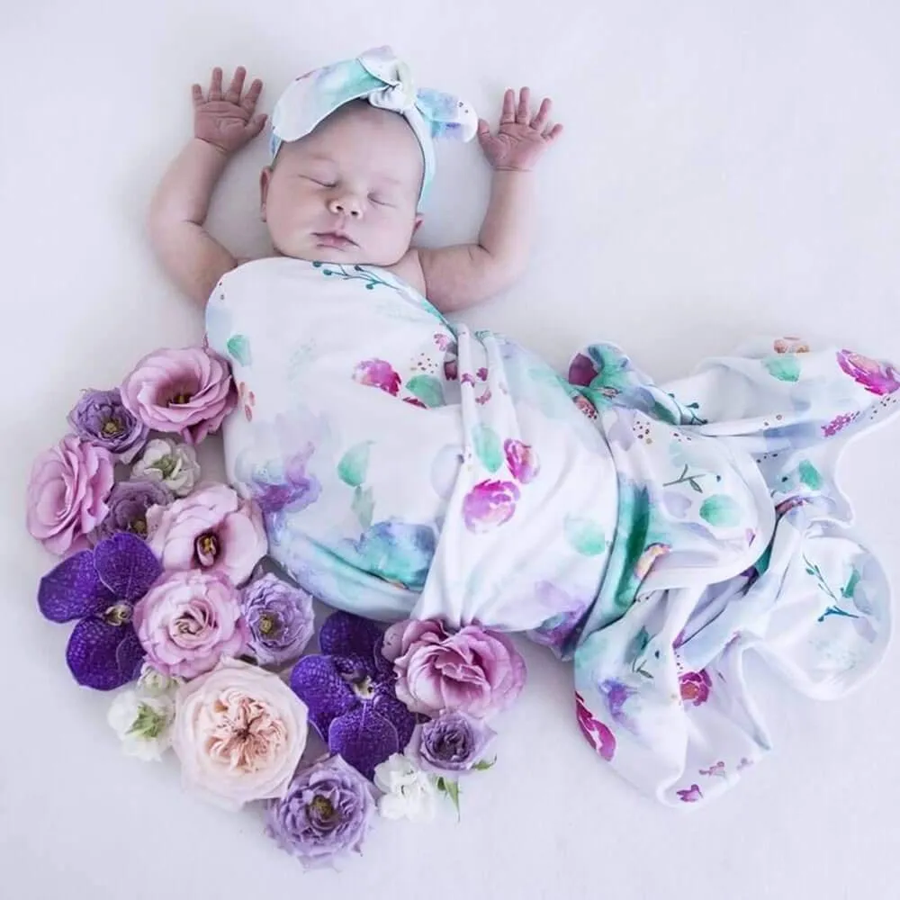 Snuggle Hunny Sweet Petal Jersey Wrap & Headband Set