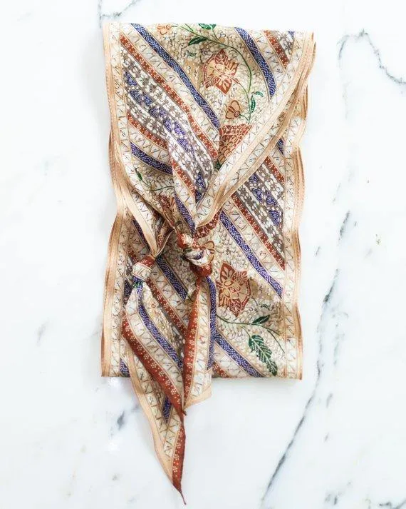 Soft Floral Design Head Scarf Sash Geometric Shapes