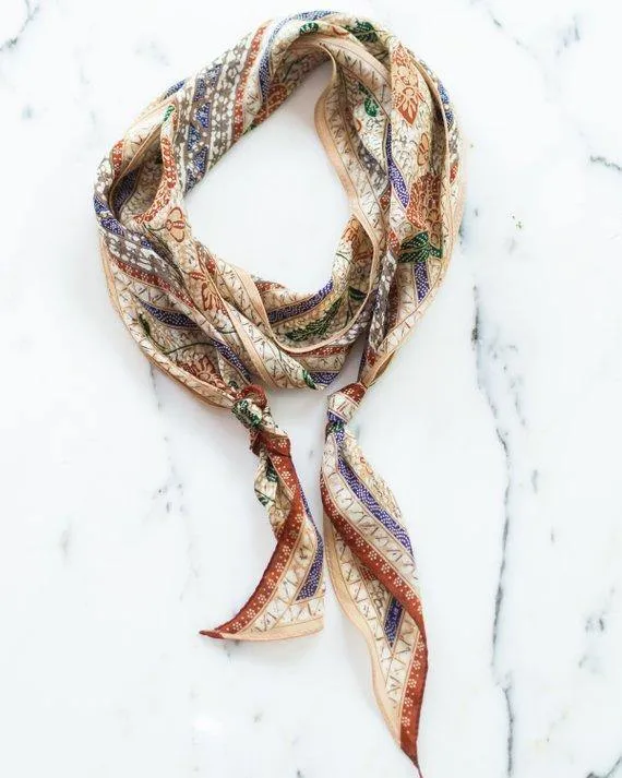 Soft Floral Design Head Scarf Sash Geometric Shapes