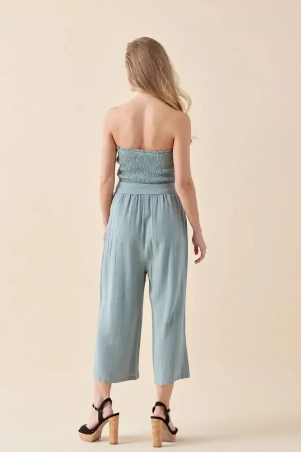 SOFT LINEN SMOCKED TUBE JUMPSUIT