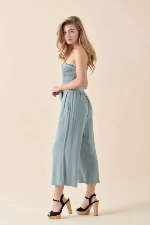 SOFT LINEN SMOCKED TUBE JUMPSUIT