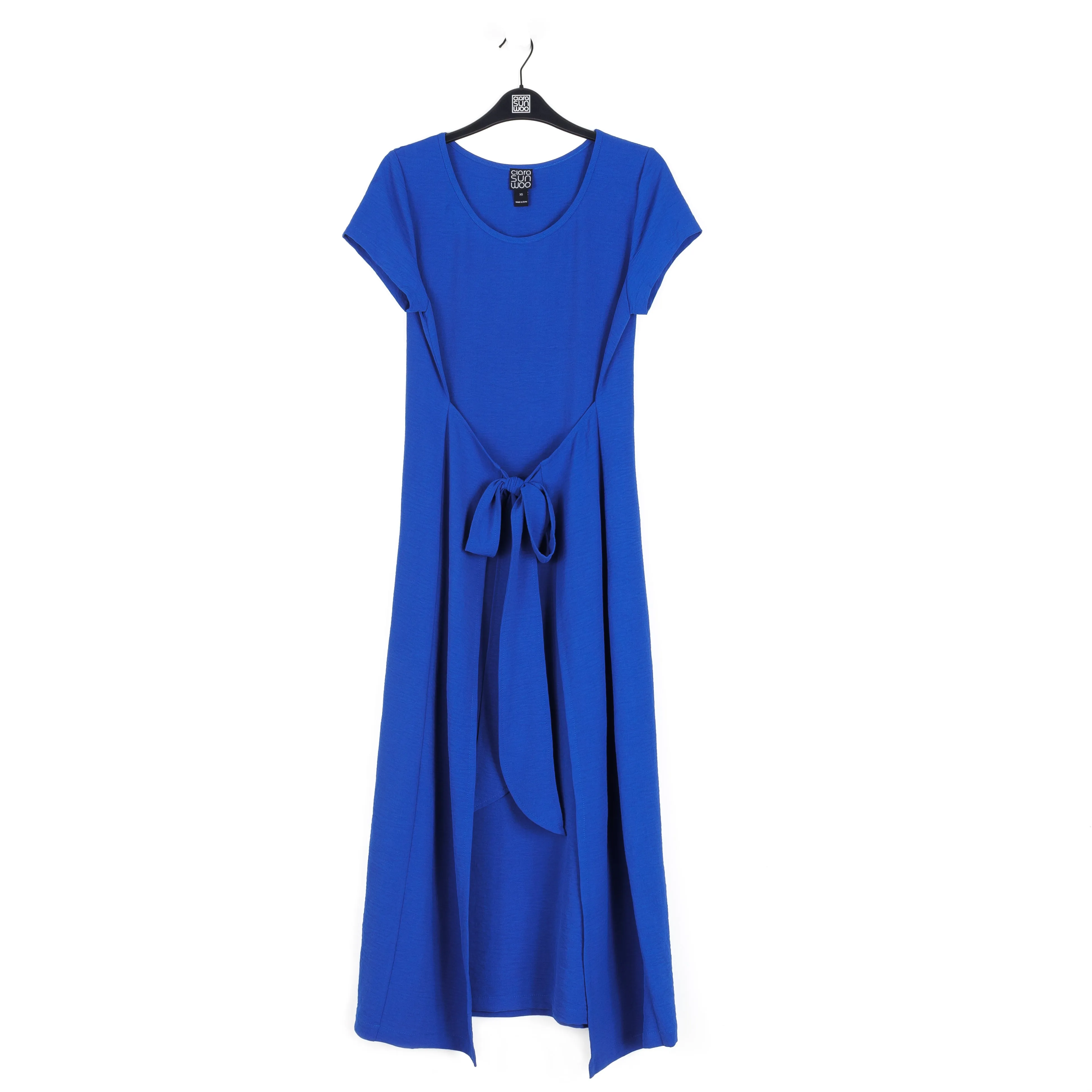 Soft Textured Rayon - Wrap Overlay Center Tie Midi Dress - Cobalt - Final Sale!