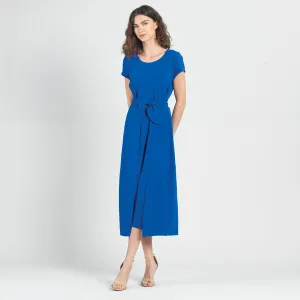Soft Textured Rayon - Wrap Overlay Center Tie Midi Dress - Cobalt - Final Sale!