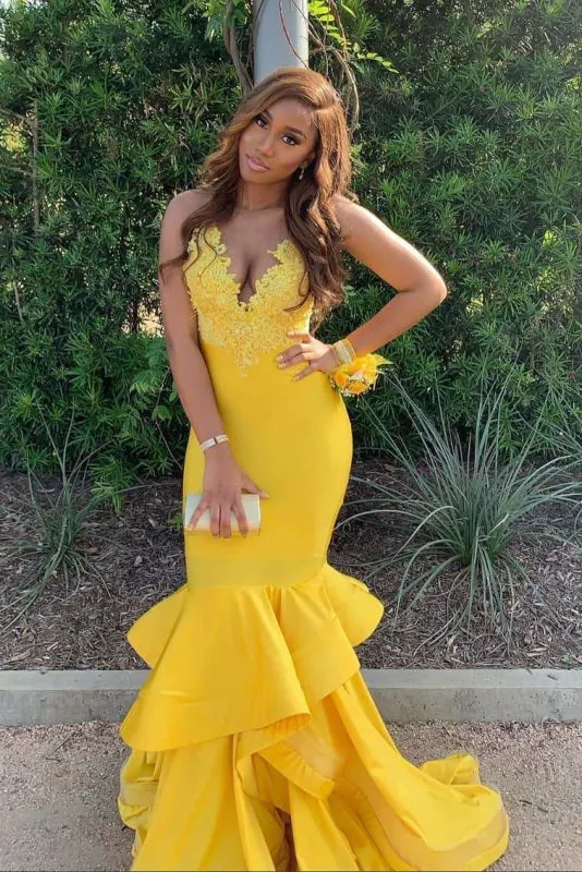 Spaghetti Strap Deep V Neck Sleeveless Open Back Prom Dresses