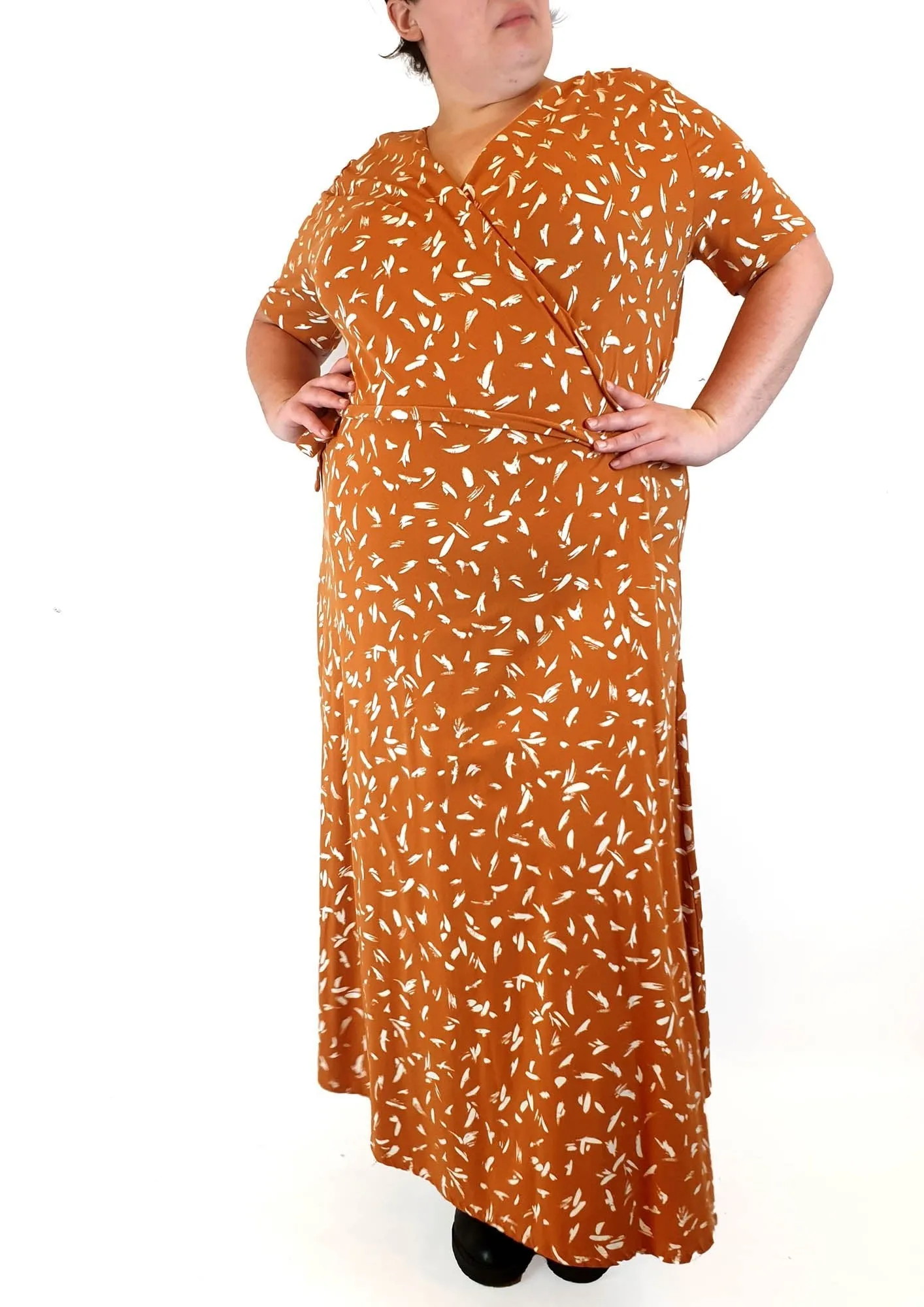 Sportscraft orange print wrap dress size 20