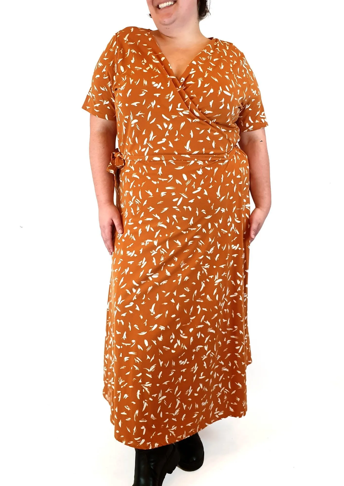 Sportscraft orange print wrap dress size 20