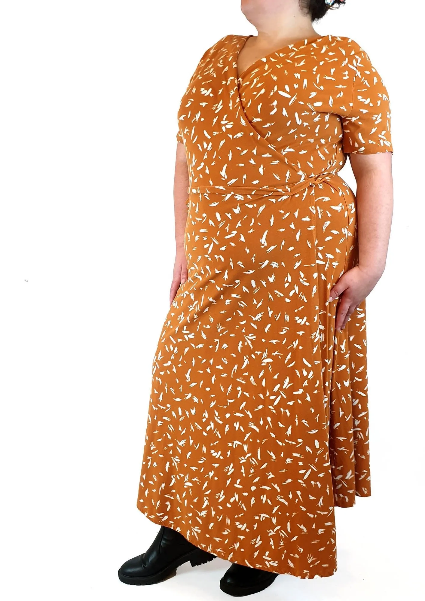 Sportscraft orange print wrap dress size 20