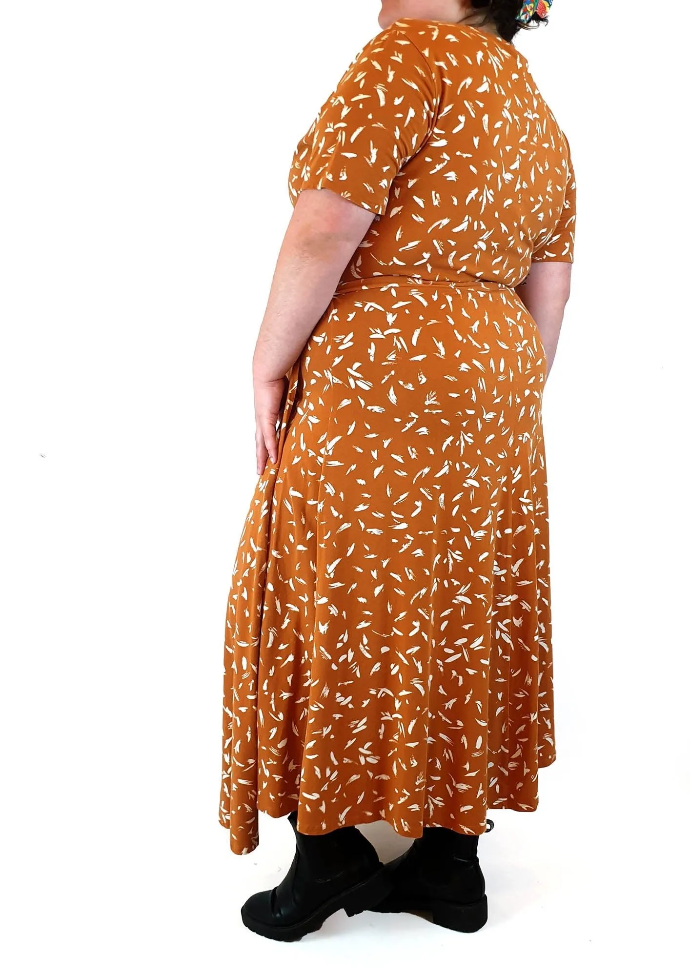 Sportscraft orange print wrap dress size 20