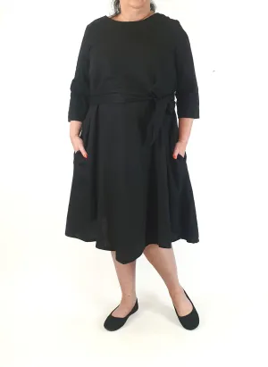 Spotted Squall black 100% linen dress size L/XL (Made in Tasmania)