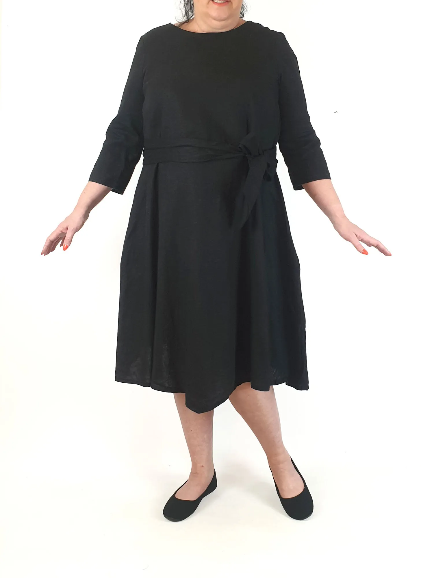 Spotted Squall black 100% linen dress size L/XL (Made in Tasmania)
